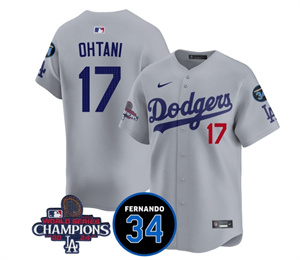 Men's LA Dodgers - World Series Champions 2024Fernando Valenzuela Memorial Jersey - All Stitched N1 GRAY 17 SHOHEI OHTANI