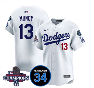 Men's LA Dodgers - World Series Champions 2024Fernando Valenzuela Memorial Jersey - All Stitched N1 WHITE 13 MAX MUNCY