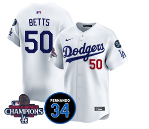 Men's LA Dodgers - World Series Champions 2024Fernando Valenzuela Memorial Jersey - All Stitched N1 WHITE 50 MOOKIE BETTS