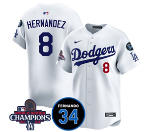 Men's LA Dodgers - World Series Champions 2024Fernando Valenzuela Memorial Jersey - All Stitched N1 WHITE 8 ENRIQUE HERNANDEZ