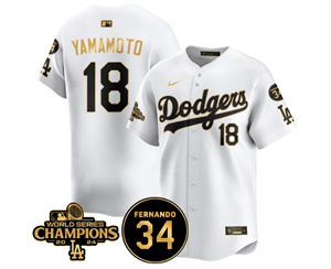 Men's LA Dodgers - World Series Champions 2024Fernando Valenzuela Memorial Jersey - All Stitched N1 WHITE GOLD 18 YOSHINOBU YAMAMOTO