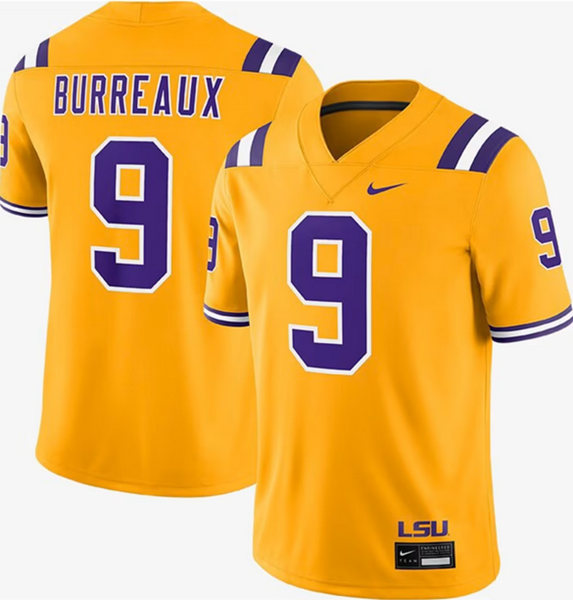 Men's LSU Tigers #9 Joe Burrow Gold Limited Stitched Game Jersey