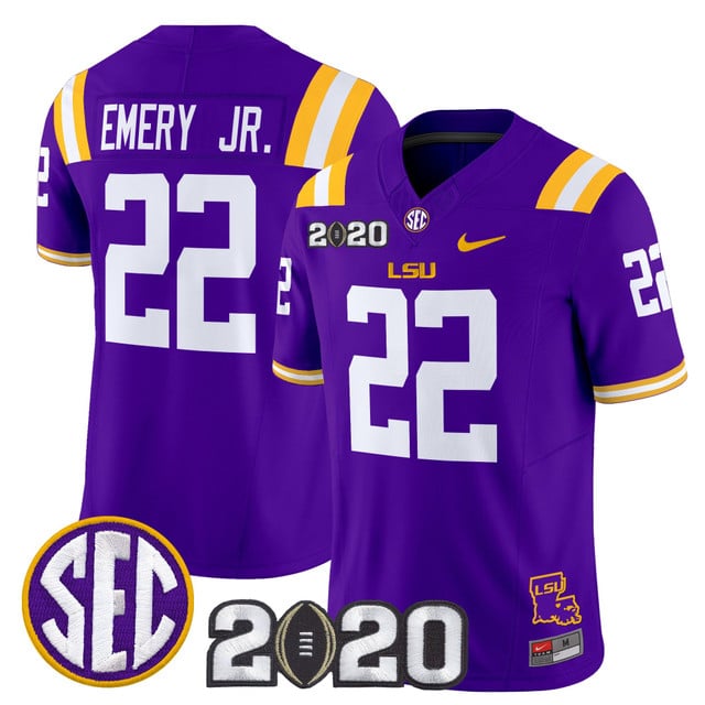 Men's LSU Tigers 2020 National Champions Vapor Limited Jersey #22 John Emery Jr.