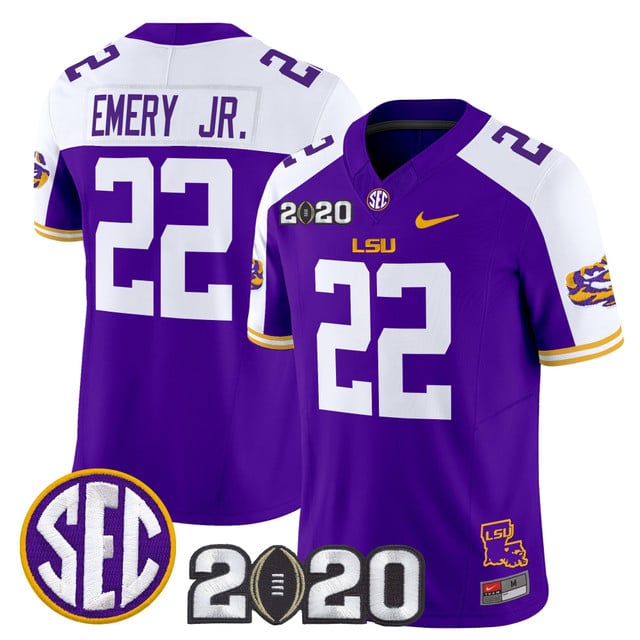 Men's LSU Tigers 2020 National Champions Vapor Limited Jersey alternate #22 John Emery Jr.