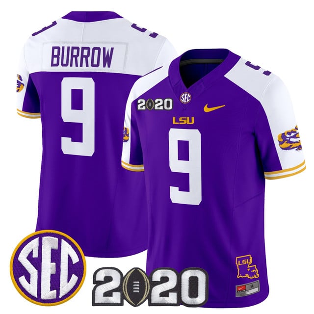 Men's LSU Tigers 2020 National Champions Vapor Limited Jersey alternate #9 Joe Burrow