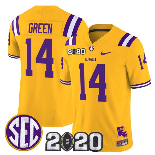 Men's LSU Tigers 2020 National Champions Vapor Limited Jersey gold #14 Trey'Dez Green