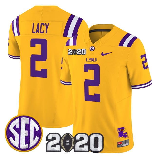 Men's LSU Tigers 2020 National Champions Vapor Limited Jersey gold #2 Kyren Lacy