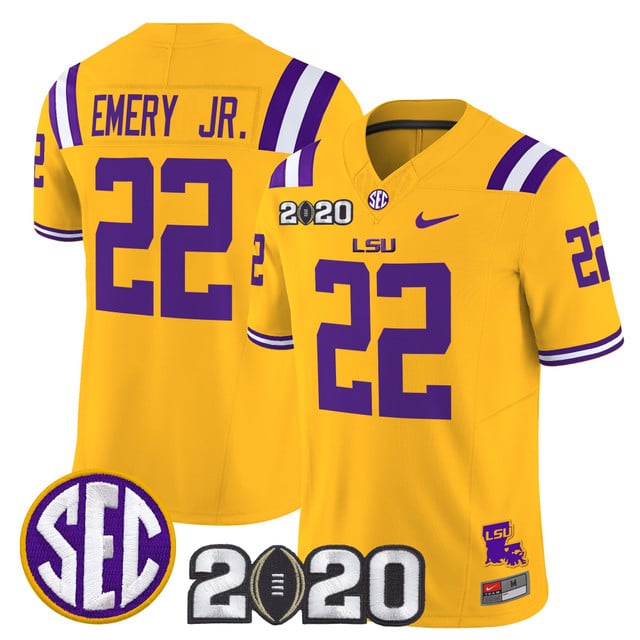 Men's LSU Tigers 2020 National Champions Vapor Limited Jersey gold #22 John Emery Jr.