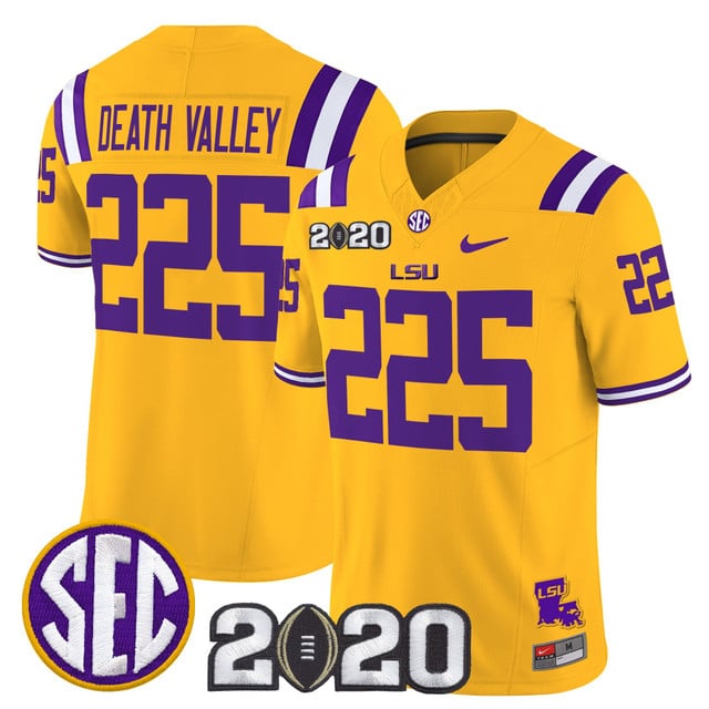Men's LSU Tigers 2020 National Champions Vapor Limited Jersey gold #225 Death Valley
