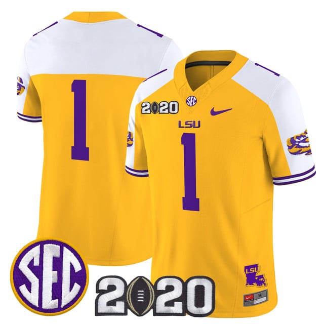Men's LSU Tigers 2020 National Champions Vapor Limited Jersey gold alternate #1