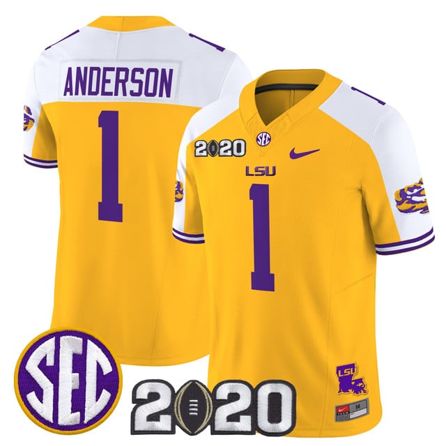 Men's LSU Tigers 2020 National Champions Vapor Limited Jersey gold alternate #1 Aaron Anderson