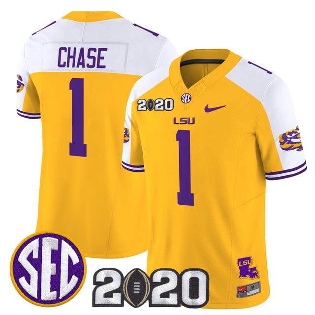 Men's LSU Tigers 2020 National Champions Vapor Limited Jersey gold alternate #1 Ja'Marr Chase