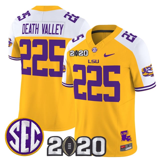 Men's LSU Tigers 2020 National Champions Vapor Limited Jersey gold alternate #225 Death Valley