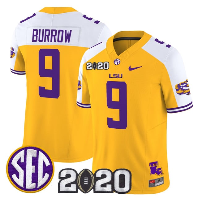 Men's LSU Tigers 2020 National Champions Vapor Limited Jersey gold alternate #9 Joe Burrow