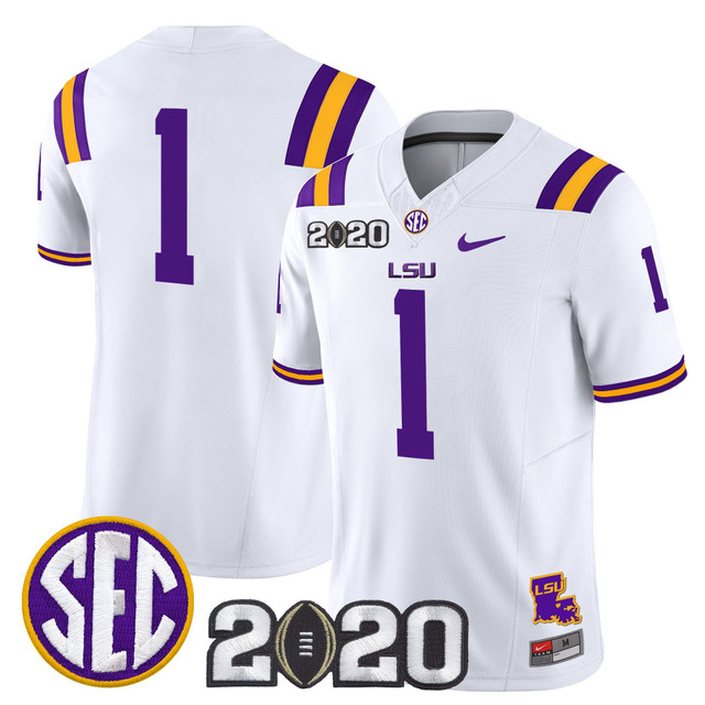 Men's LSU Tigers 2020 National Champions Vapor Limited Jersey white #1
