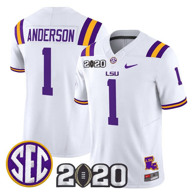 Men's LSU Tigers 2020 National Champions Vapor Limited Jersey white #1 Aaron Anderson
