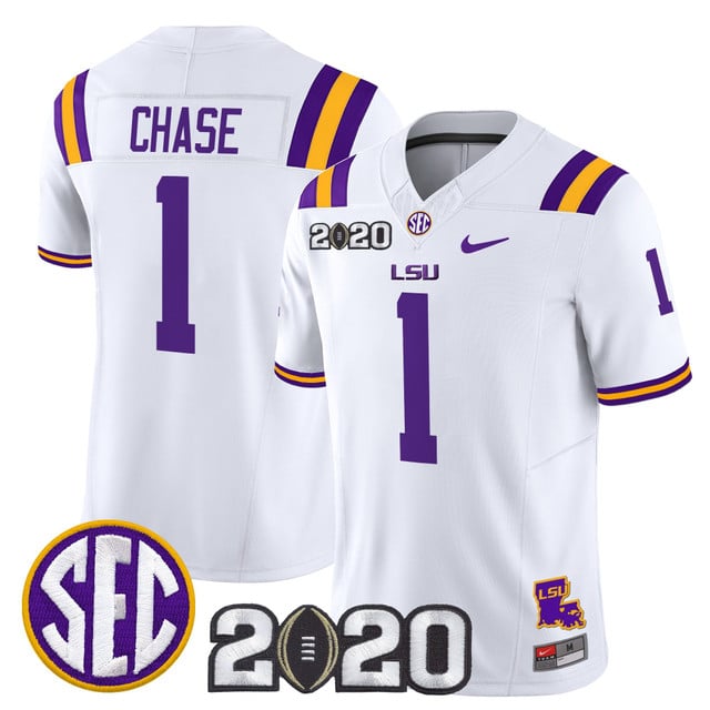 Men's LSU Tigers 2020 National Champions Vapor Limited Jersey white #1 Ja'Marr Chase