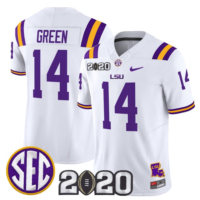 Men's LSU Tigers 2020 National Champions Vapor Limited Jersey white #14 Trey'Dez Green