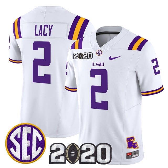 Men's LSU Tigers 2020 National Champions Vapor Limited Jersey white #2 Kyren Lacy