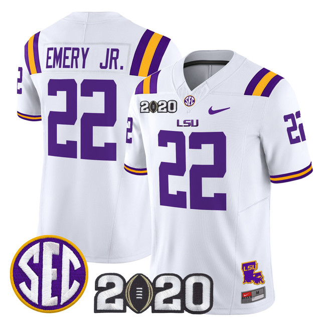 Men's LSU Tigers 2020 National Champions Vapor Limited Jersey white #22 John Emery Jr.