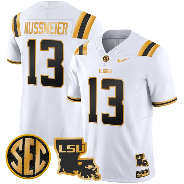 Men's LSU Tigers 2025 Louisiana Patch Gold Vapor Limited Jersey #13 Garrett Nussmeier