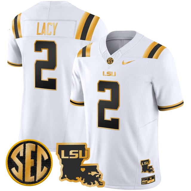 Men's LSU Tigers 2025 Louisiana Patch Gold Vapor Limited Jersey #2 Kyren Lacy
