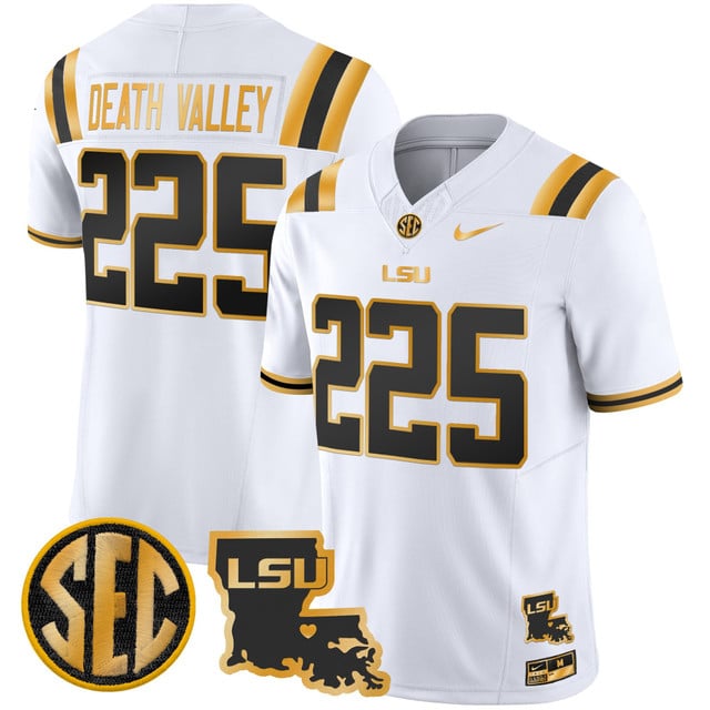 Men's LSU Tigers 2025 Louisiana Patch Gold Vapor Limited Jersey #225 Death Valley