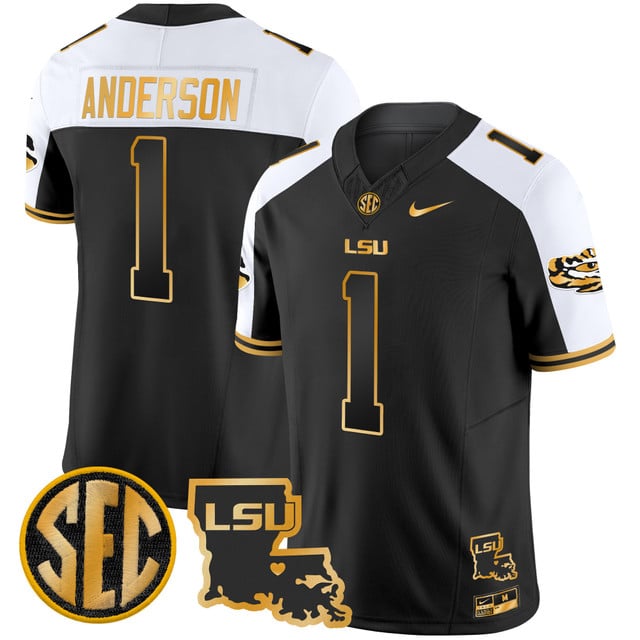 Men's LSU Tigers 2025 Louisiana Patch Gold Vapor Limited Jersey alternate #1 Aaron Anderson