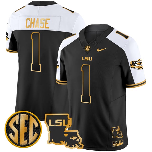 Men's LSU Tigers 2025 Louisiana Patch Gold Vapor Limited Jersey alternate #1 Ja'Marr Chase