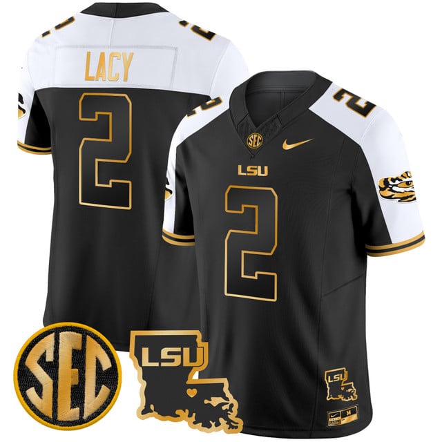 Men's LSU Tigers 2025 Louisiana Patch Gold Vapor Limited Jersey alternate #2 Kyren Lacy