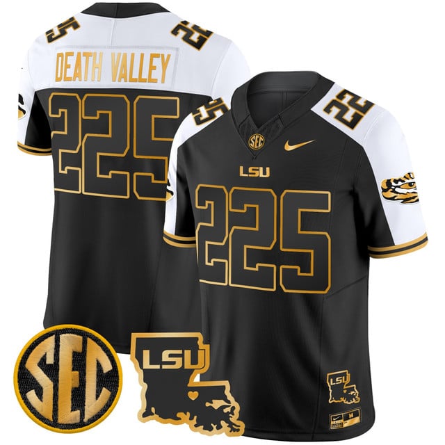 Men's LSU Tigers 2025 Louisiana Patch Gold Vapor Limited Jersey alternate #225 Death Valley