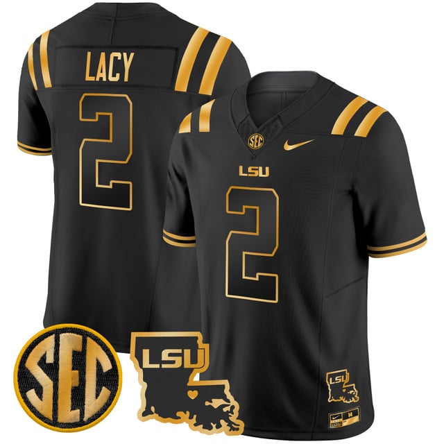 Men's LSU Tigers 2025 Louisiana Patch Gold Vapor Limited Jersey black #2 Kyren Lacy