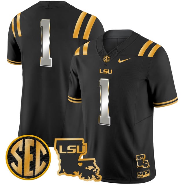 Men's LSU Tigers 2025 Louisiana Patch Gold Vapor Limited Jersey black limited #1