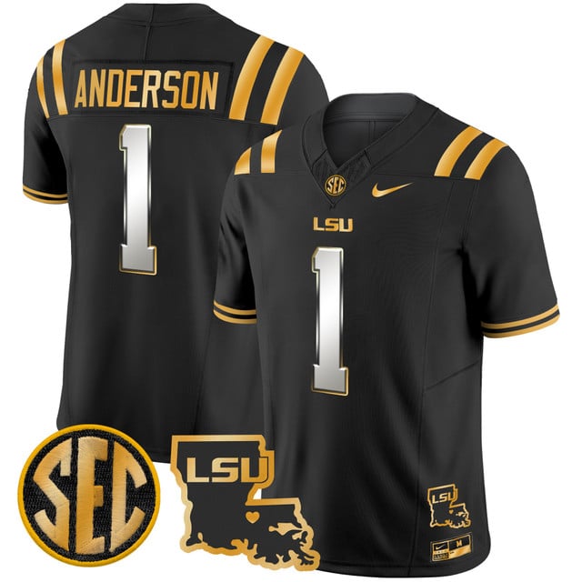 Men's LSU Tigers 2025 Louisiana Patch Gold Vapor Limited Jersey black limited #1 Aaron Anderson