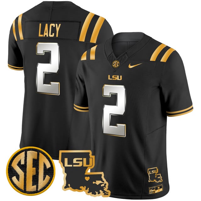 Men's LSU Tigers 2025 Louisiana Patch Gold Vapor Limited Jersey black limited #2 Kyren Lacy