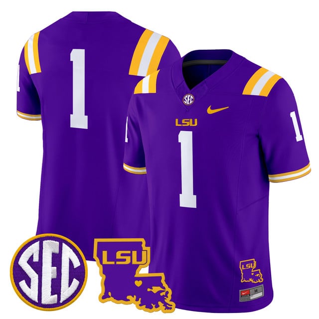 Men's LSU Tigers 2025 Louisiana Patch Vapor Limited Jersey #1