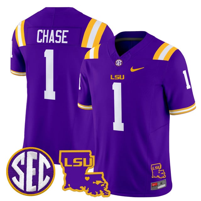 Men's LSU Tigers 2025 Louisiana Patch Vapor Limited Jersey #1 Ja'Marr Chase