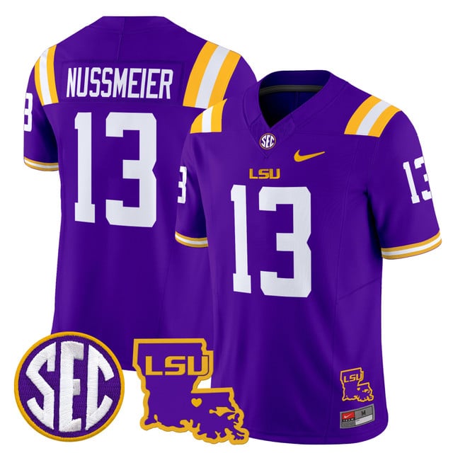 Men's LSU Tigers 2025 Louisiana Patch Vapor Limited Jersey #13 Garrett Nussmeier
