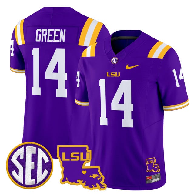 Men's LSU Tigers 2025 Louisiana Patch Vapor Limited Jersey #14 Trey'Dez Green