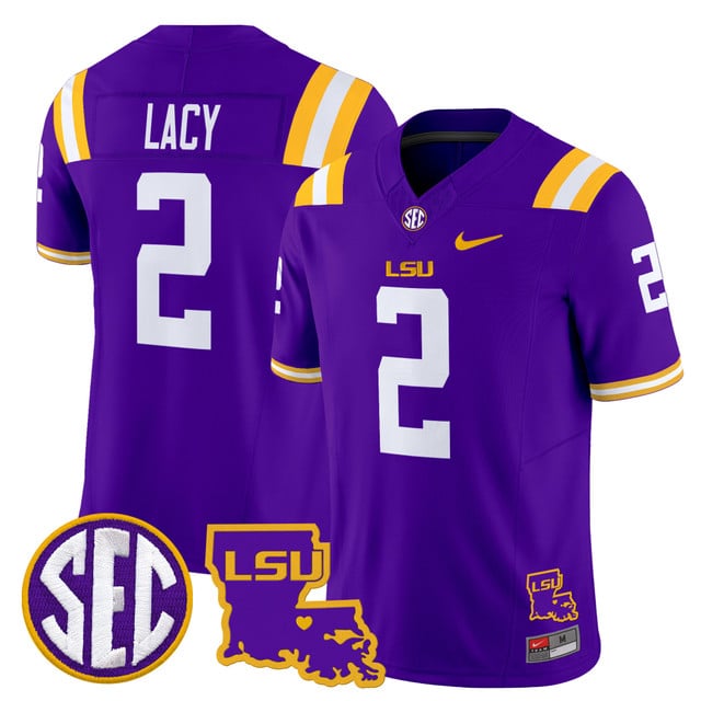 Men's LSU Tigers 2025 Louisiana Patch Vapor Limited Jersey #2 Kyren Lacy