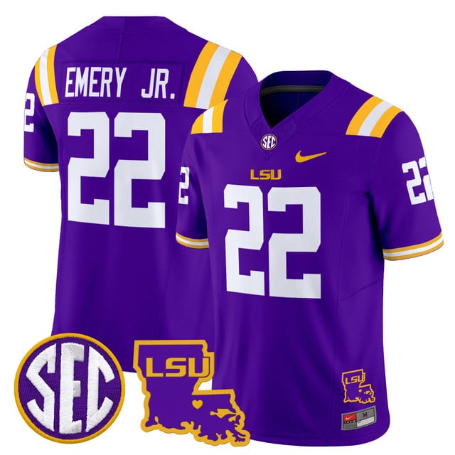 Men's LSU Tigers 2025 Louisiana Patch Vapor Limited Jersey #22 John Emery Jr.