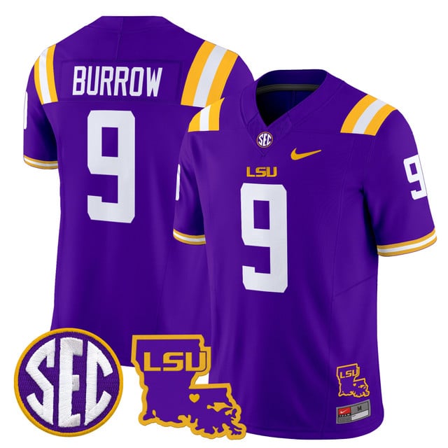 Men's LSU Tigers 2025 Louisiana Patch Vapor Limited Jersey #9 Joe Burrow