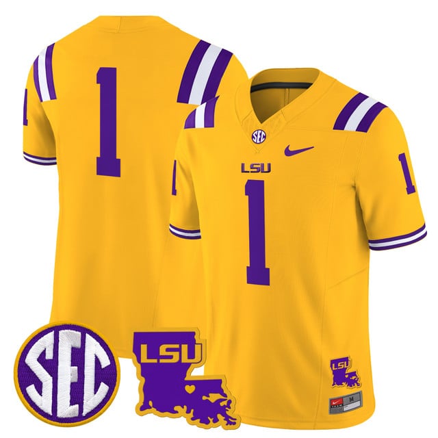 Men's LSU Tigers 2025 Louisiana Patch Vapor Limited Jersey gold #1