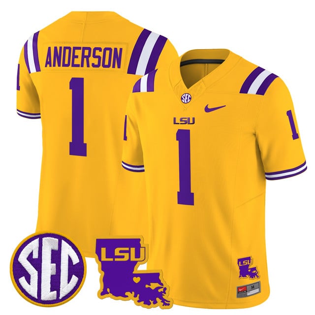 Men's LSU Tigers 2025 Louisiana Patch Vapor Limited Jersey gold #1 Aaron Anderson