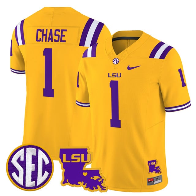 Men's LSU Tigers 2025 Louisiana Patch Vapor Limited Jersey gold #1 Ja'Marr Chase