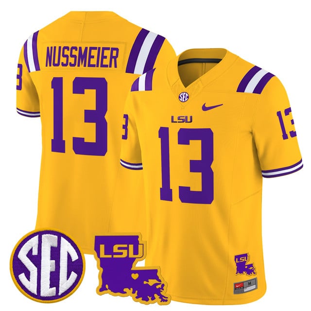 Men's LSU Tigers 2025 Louisiana Patch Vapor Limited Jersey gold #13 Garrett Nussmeier