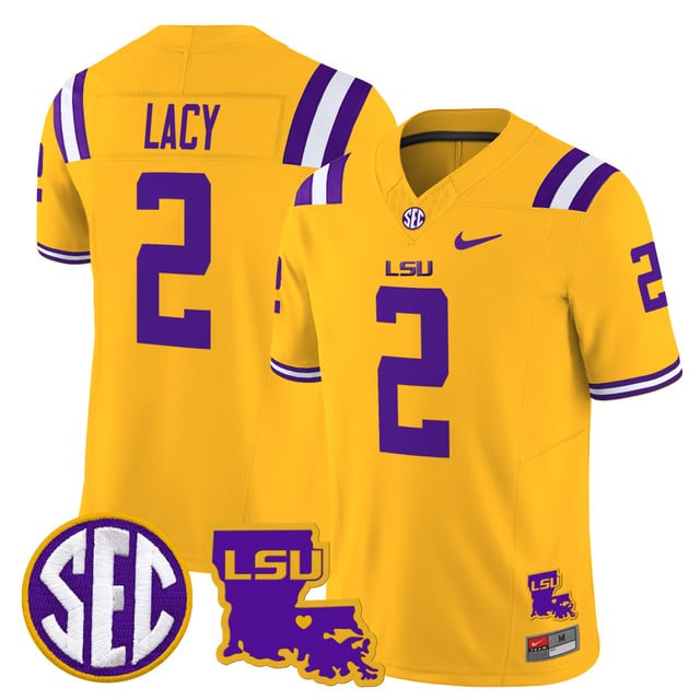 Men's LSU Tigers 2025 Louisiana Patch Vapor Limited Jersey gold #2 Kyren Lacy
