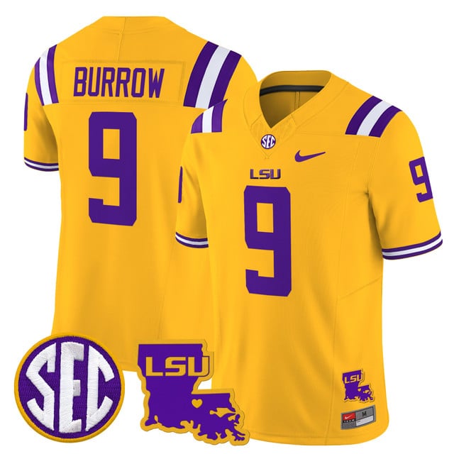 Men's LSU Tigers 2025 Louisiana Patch Vapor Limited Jersey gold #9 Joe Burrow