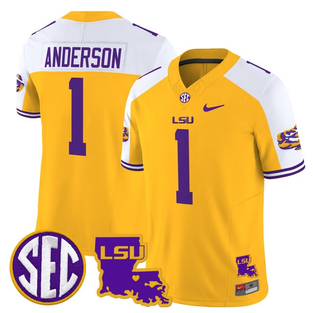 Men's LSU Tigers 2025 Louisiana Patch Vapor Limited Jersey gold white #1 Aaron Anderson
