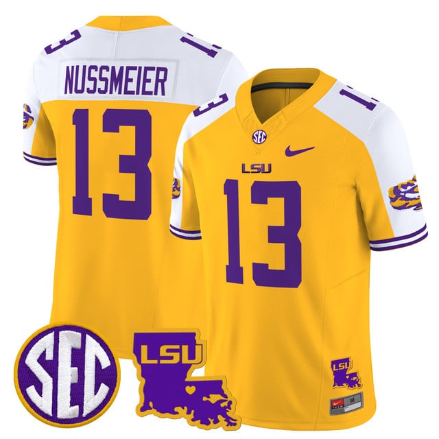 Men's LSU Tigers 2025 Louisiana Patch Vapor Limited Jersey gold white #13 Garrett Nussmeier